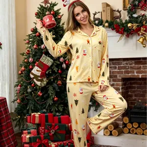 Women's Christmas printed long sleeve pajama set casual sleepwear festive homewear