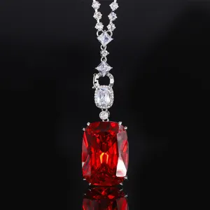 Luxury Square Cut Faux Gemstone Pendant Necklace For Women Gold Plated Copper Rhinestone Jewelry Elegant Banquet Accessory