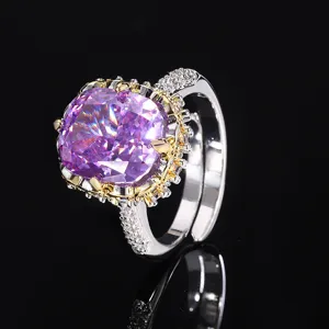 Bicolor Kupfer Vergoldet Quadratisch Kissen Schnitt High Carbon Diamant Ring Für Damen Luxus Strass Eingelegt Offener Fingerring Schmuck