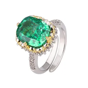 Eleganter 10x12mm grüner High-Carbon-Diamantring mit vergoldeter Kupferfassung und Zirkon.