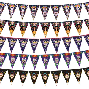 Mexican Day of the Dead Party Banner Colorful Skull Bunting Flag Halloween Decoration Supplies