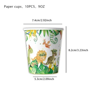 Grüne Dinosaurier Pappbecher Variante, 9OZ Kapazität, 10 Stück Packung für Kindergeburtstag.