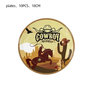 Western Cowboy Party Pappteller 10 Stück 18 cm, perfekt für Kindergeburtstag Dekoration.