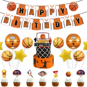 Set de decoraciones de fiesta de cumpleanos tematica de baloncesto con pancarta globos torta