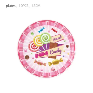 Jolies assiettes en papier thème bonbon rose 18cm 10pcs décoration fête d'anniversaire
