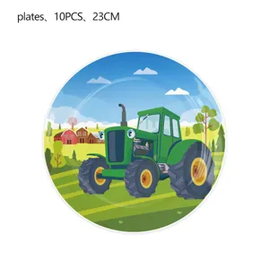 10st 23cm groene tractor papieren borden boerderij thema verjaardag feest servies