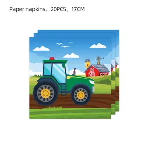 Papieren servetten met boerderij tractor thema voor verjaardagsfeest tafeldecoratie.