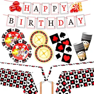 Casino Poker Thema Geburtstag Party Zubehör Set Teller Becher Servietten Banner Kuchen Topper Tischdecke Luftballons Glücksspiel Las Vegas Party Dekorationen