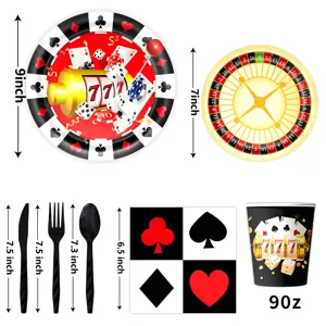 Casino Poker Party Geschirr Set mit Teller Bechern Servietten und Besteck für Geburtstag.