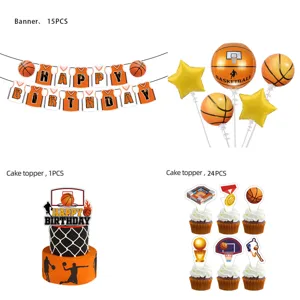 Basketball Cumpleaños Fiesta Decoración Banner Globos Pastel Topper Set Niño