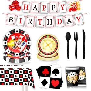 Kasino Poker Thema Geburtstag Party Zubehör Set mit Banner Teller Bechern Tischdecke