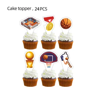 Set de 24 adornos para tartas con tema de baloncesto para decoración de cupcakes.