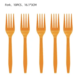 Orangene Plastikgabeln 10 Stk., langlebiges Einweggeschirr Grösse 16.1x3cm für Partyzubehör.