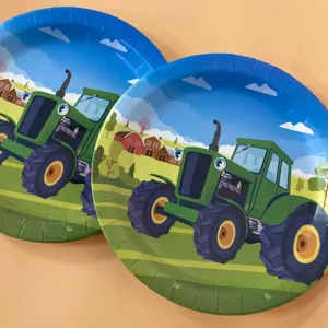 Boerderij tractor papieren bordjes voor kinder verjaardag feest tafel servies decoratie.