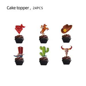 Western Cowboy Muffin-Topper 24 Stueck fuer Kindergebuertstag Party Dekoration Torte.