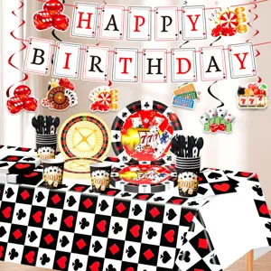 Casino Poker Thema Geburtstag Party Zubehör Set mit Tischdecke Teller Bechern Banner.