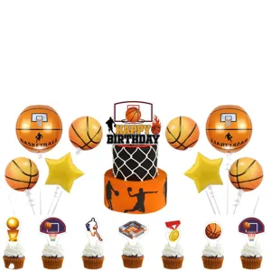 Set de Decoracion de Fiesta de Cumpleanos de Baloncesto con Toppers de Pastel y Globos