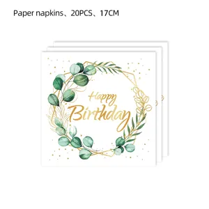 Eucalyptus verjaardag papieren servetten 20st 17cm groene bloemige feest serviesgoed
