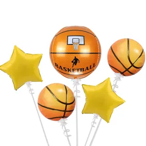 Set de globos de aluminio de baloncesto con estrellas y varillas para fiesta de cumpleaños