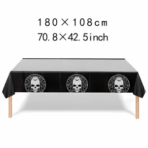Halloween schwarze Tischdecke mit Totenkopf Muster, wasserdichte Party Tischabdeckung 180x108cm