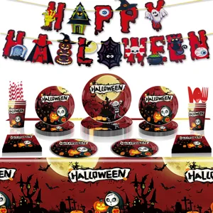 Halloween Party Geschirr Set Dekoration Papierteller Becher Servietten Tischdecke