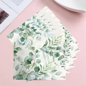 Decoratieve papieren servetten met eucalyptusblad motief voor feestjes, verjaardagen en huwelijk.