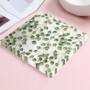 Eucalyptus blad bedrukte papieren servetten, ideaal voor huwelijksfeest tafeldecoratie en gebruik.