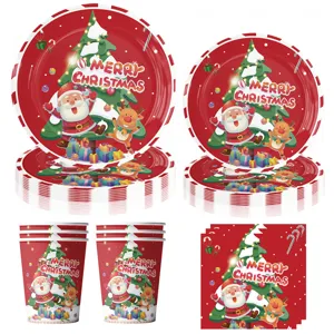 Kit vaisselle jetable de Noël assiettes en carton tasses serviettes fête déco