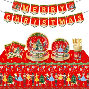 Weihnachten Party Geschirr Set Nussknacker Pappteller Becher Banner Deko Zubehör