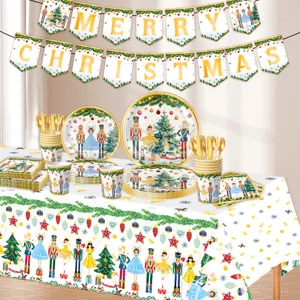 Weihnachten Nussknacker Party Geschirr Set Einweg Pappteller Becher Banner Deko Zubehör