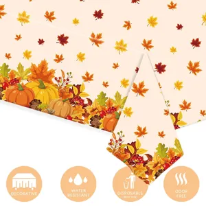 Herbst Erntedank Tischdecke mit Ahornblatt und Kürbis Druck, wasserdichtes PE Einweg.
