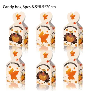 Thanksgiving candy box 6pcs, cute turkey and maple leaf design treat boxes for autumn party favors.