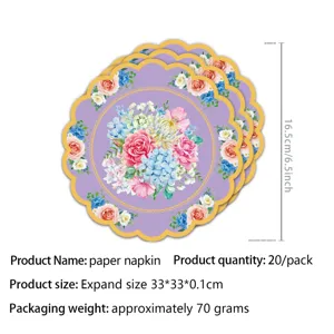 Frühling Blumen Tee Party Papierservietten, lila Wellendesign, 20 Stück pro Packung 33cm