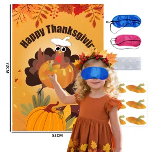Thanksgiving party game poster set with turkey pumpkin design, blindfolds and stickers.
