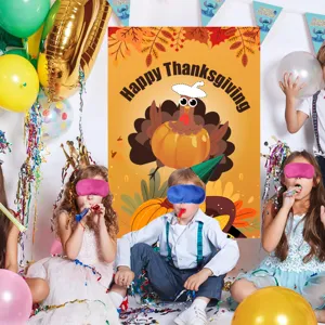 Thanksgiving party supplies banner turkey pumpkin decor set for holiday celebration event.