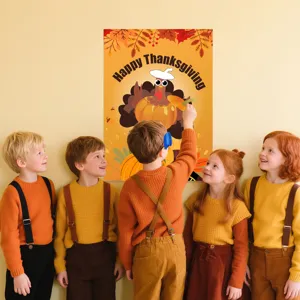 Thanksgiving party poster wall decoration with cute turkey and pumpkin design for kids