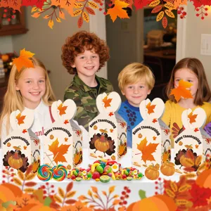 Thanksgiving treat boxes set, candy popcorn boxes for autumn party decor, cute turkey design.