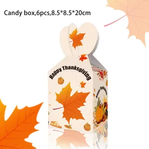 Thanksgiving candy box 6pcs set 8.5x8.5x20cm autumn pumpkin maple leaf paper gift packaging party