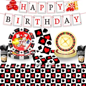 Kasino Poker Thema Geburtstag Party Zubehör Set Pappteller Becher Tischdecke Banner