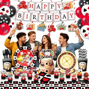 Kasino Poker Thema Geburtstag Party Zubehör Set mit Papptellern, Bechern und Girlande.