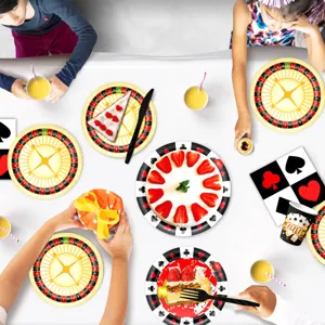 Casino Poker Motiv Party Deko Set mit Roulette Tellern, Bechern und Servietten zum Geburtstag.