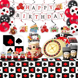 Casino Poker Thema Geburtstag Party Zubehör Set mit Banner Luftballons Bechern Tellern.