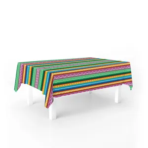 Mexican carnival colorful striped tablecloth for festival party decoration and tabletop setting.