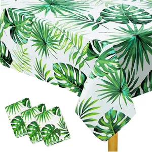 Hawaiian Beach Party Tropische Palmblatt Tischdecke Sommer Thema Wasserdicht Öldicht PE Tischdecke Grün Blatt Druck Party Dekorationen