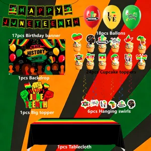 Juneteenth party decorations set black history month banner balloons cupcake toppers table