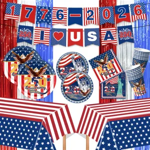 USA 250. Jahrestag Unabhängigkeitstag Patriotisches Partygeschirr-Set Einweg-Papierteller Tassen Servietten Tischdecke Banner Für 4. Juli Feier Rot Weiß Blau Sterne Streifen Dekor