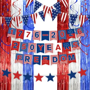 US 250. Jubiläum Unabhängigkeitstag Party Banner Lametta Vorhang Detailansicht