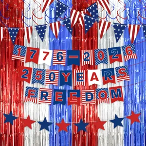 US Unabhängigkeitstag 250. Jahrestag Party Deko Banner und Glitzer Lametta Vorhang Set.