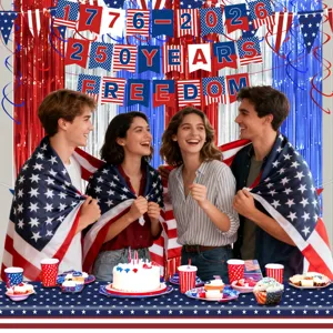 USA 250. Jahrestag Unabhängigkeitstag Party Dekorationen Banner und Folienvorhänge
