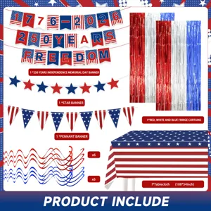 USA 250 Jahre Unabhängigkeitstag Party Dekoration Set Banner Fransen Vorhang Tischdecke
